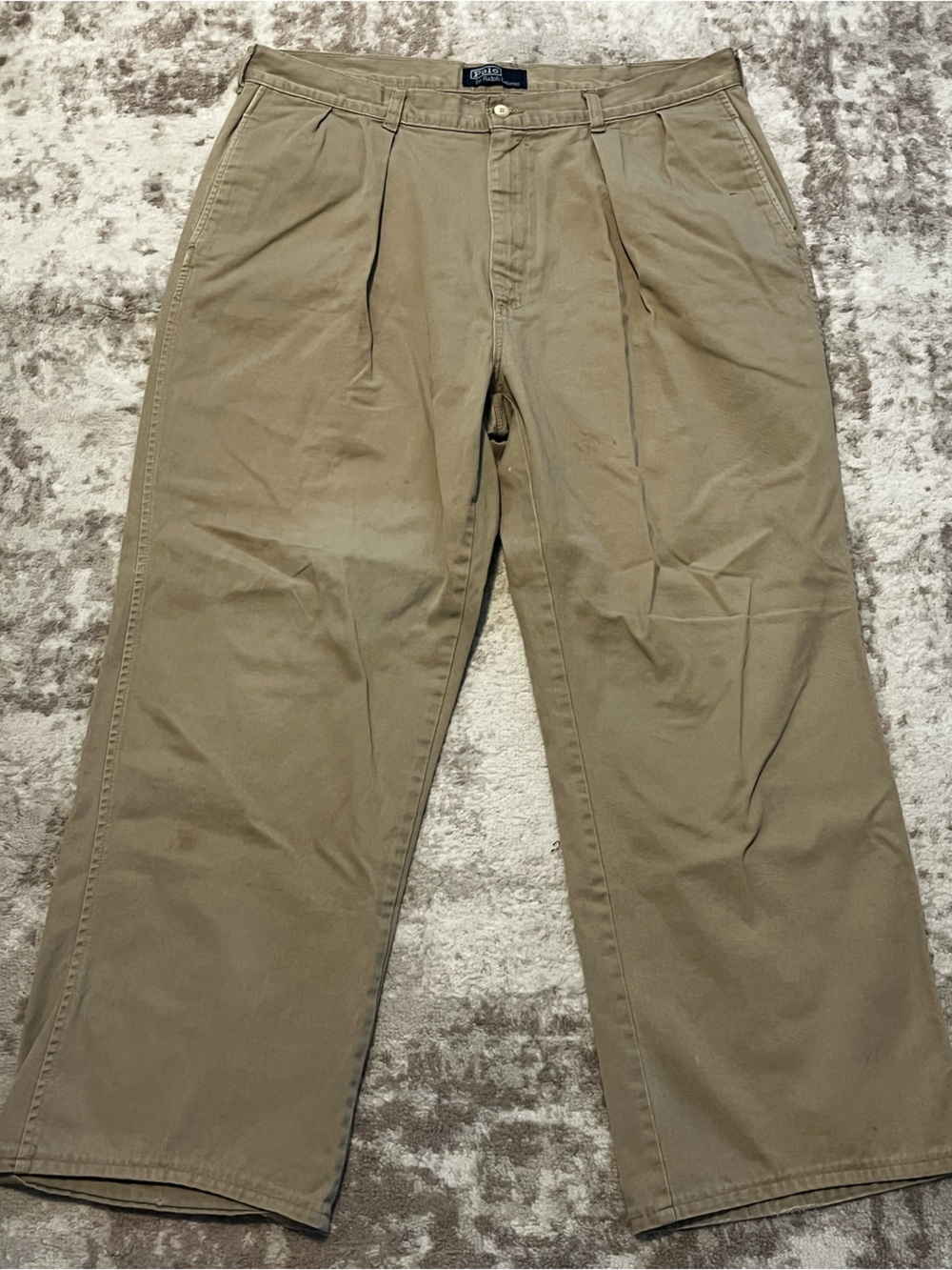 Vintage Polo Ralph Lauren Pleated Chino Pants Mens 36x28 Tan Khaki Casual Flaw